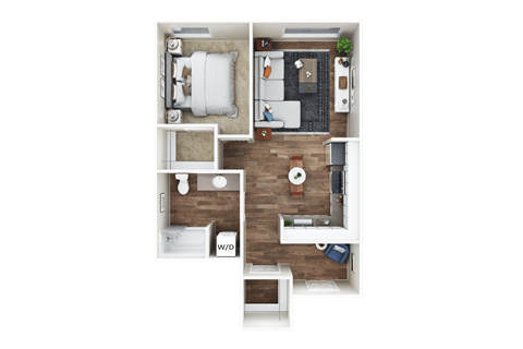 Floor plan for 1 bed, 1 bath, 670 sqft